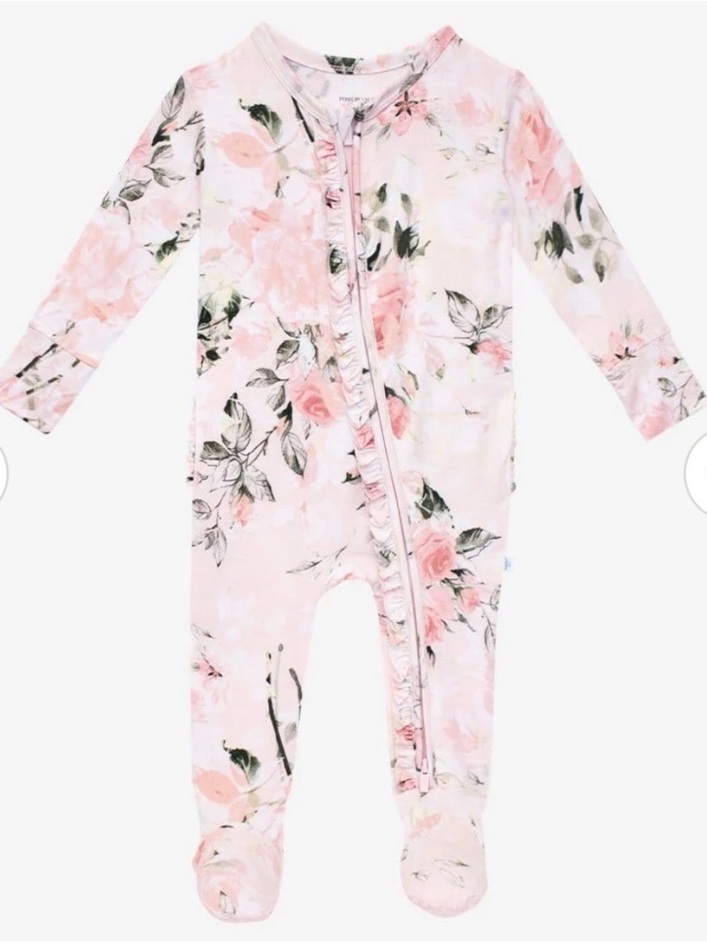 Posh Peanut Vintage Pink Rose Footie Ruffled Zippered One Piece 0-3m like new
